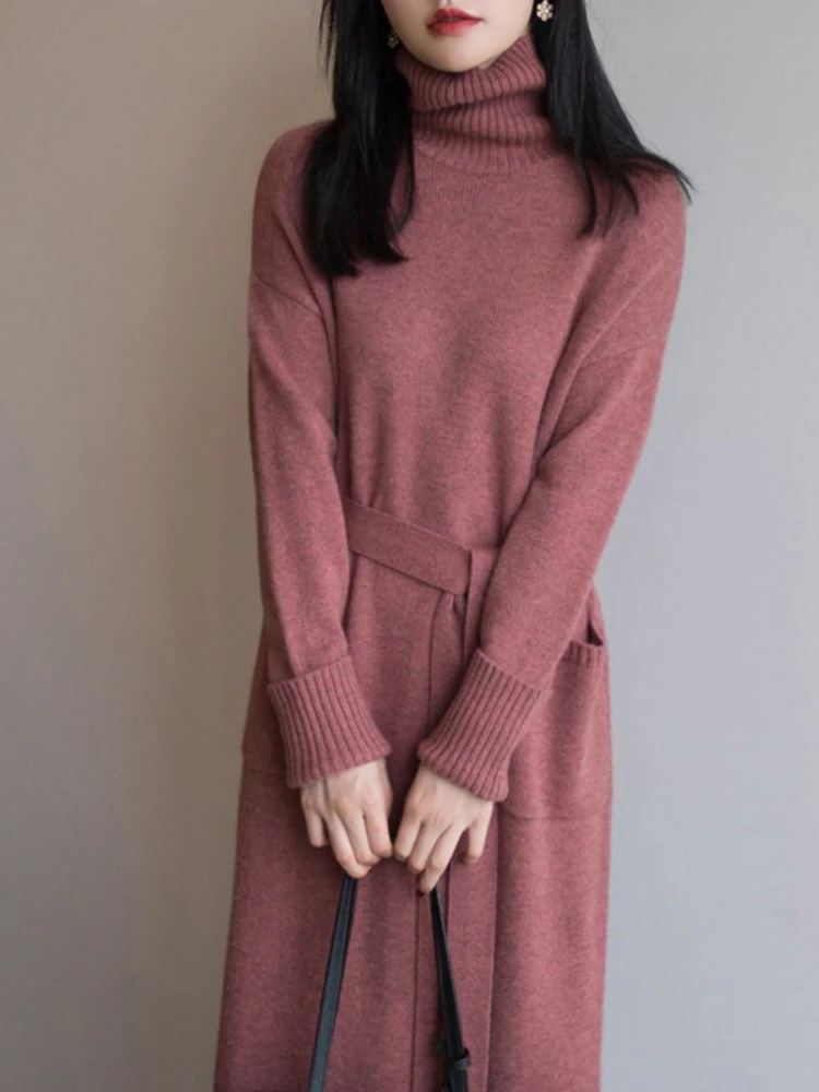 Толстое Зимнее женское платье осенний свитер с длинным рукавом вязаные платья