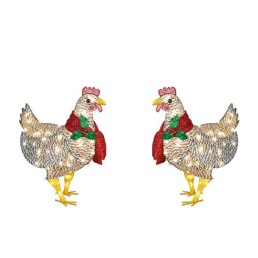 

Light-Up Chicken Festive Decoration Chicken With Scarf Solar Metal Chicken Lamp Outdoor Garden Decoration Glowing Chicken