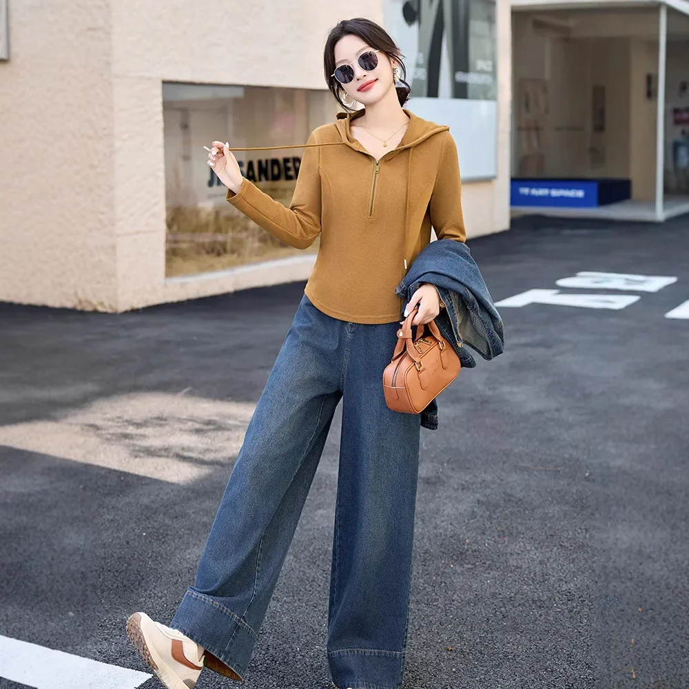 Осенняя новая модная повседневная толстовка с капюшоном джинсовая куртка