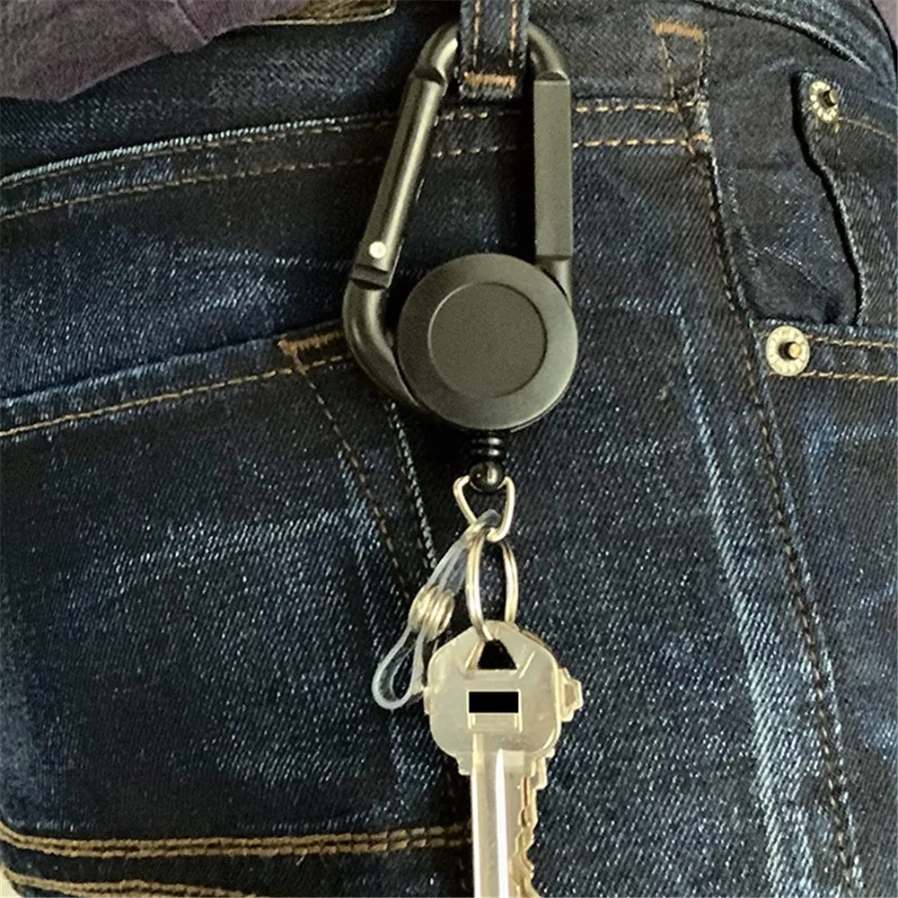 

Retractable Key Chain Carabiner Creative Keychain Car Key Ring with Lanyard Pendant Bag Ornament Black&White Bag Accessories