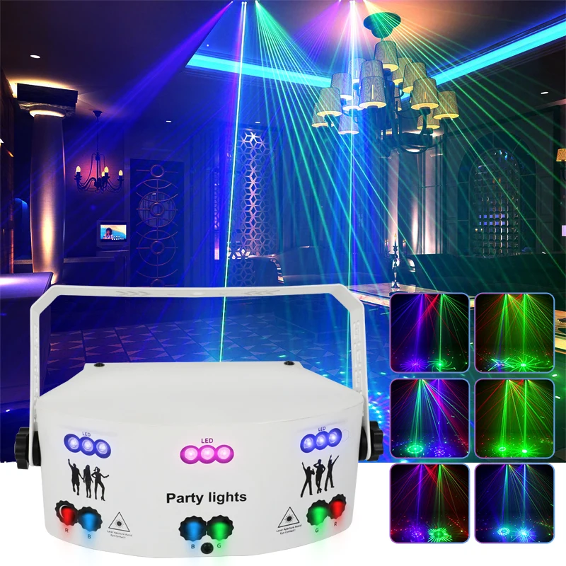 White 15 Eyes Laser Light LED Professional Stage Lighting Music Sound Ultraviolet Effect Disco Nightclub Birthday Party Decorati