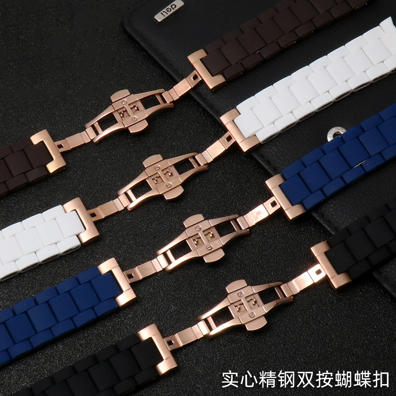 Фото Резиновый стальной ремешок для часов для Armani AR5905 AR5906 AR5919 AR5920 AR5890, мужской ремешок для часов 23 мм, женский браслет 20 мм, браслет №3