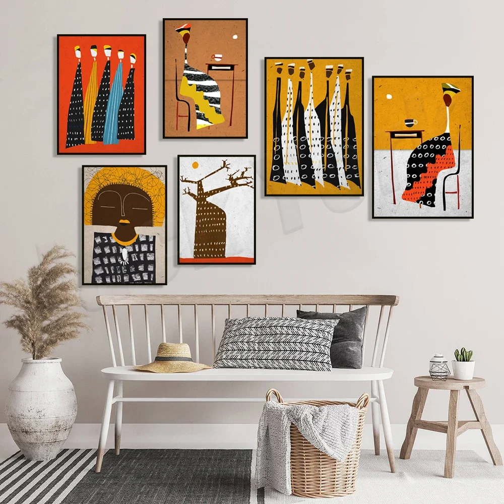 Плакат с африканской девушкой африканское искусство дерево Баобаб абстрактная