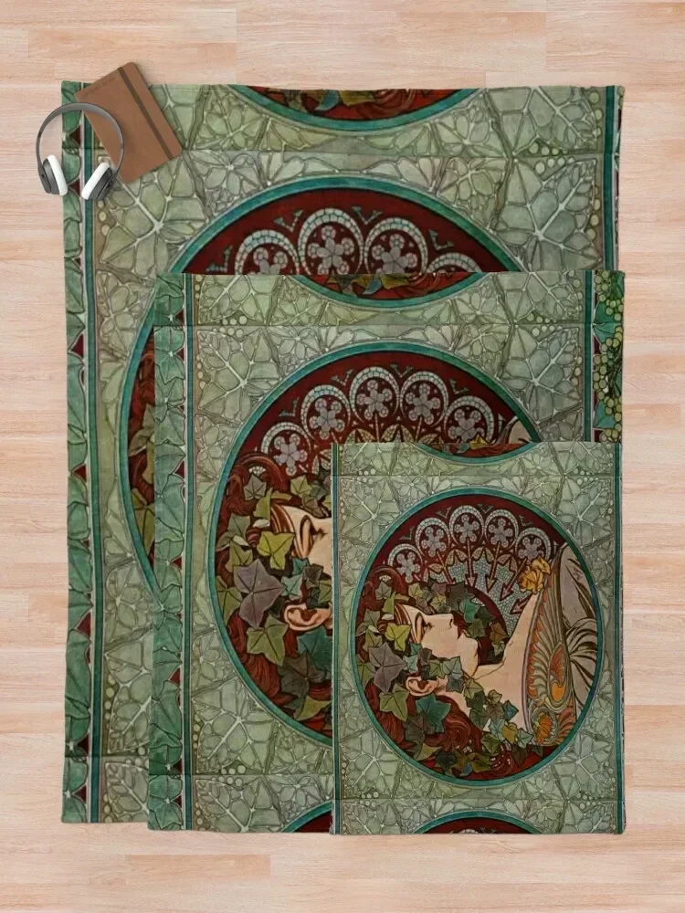 Фото Альфонс Муха - плющ, 1860 - 1939 Декоративное одеяло Роскошные одеяла для гигантского дивана и многоцелевые одеяла №5