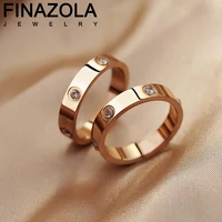 finazola simple stainless steel wedding ring bright zircon gold plateding women men engagement party jewelry couple gifts