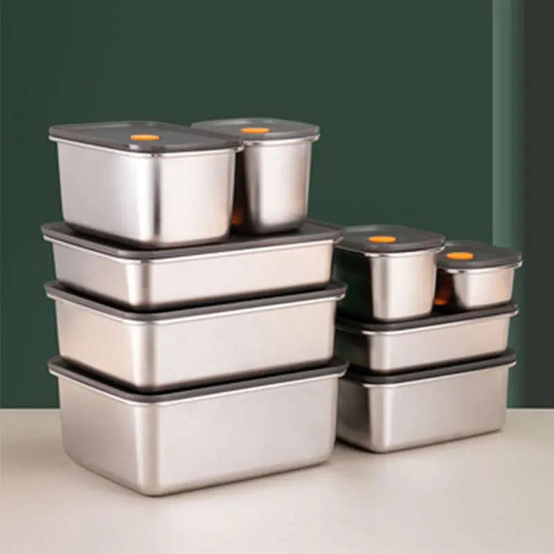 

1.3/2L High-capacity 304 Stainless Steel Bento Lunch Box with Lid Food Containers Fresh-keeping Box Home Leak-Proof Storage Box