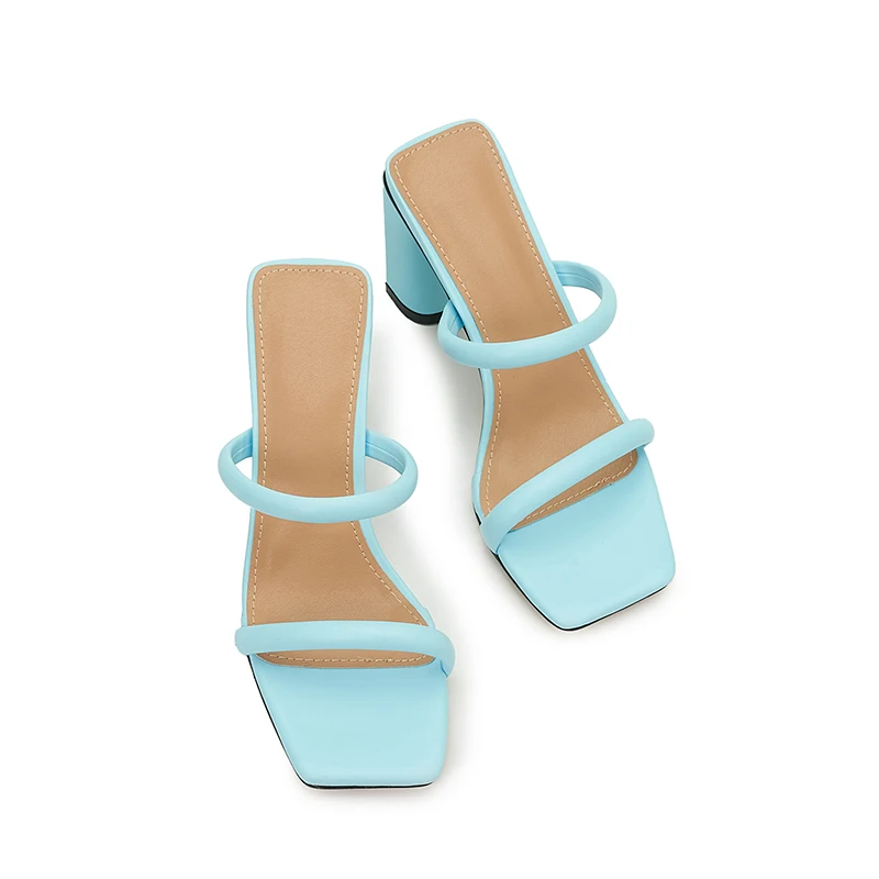 2022 Solid Color Simple Open Toe Women's Slippers Sandals Hollow Summer Dress Shoes Outdoor Street Slides Shoes Thick High Heels