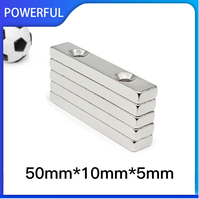 

1~30PCS 50x10x5-5 Long Sheet Rare Earth Neodymium Magnet 50mm x 10mm x 5mm Holes 5mm Block Strong Magnets 50*10*5-5mm