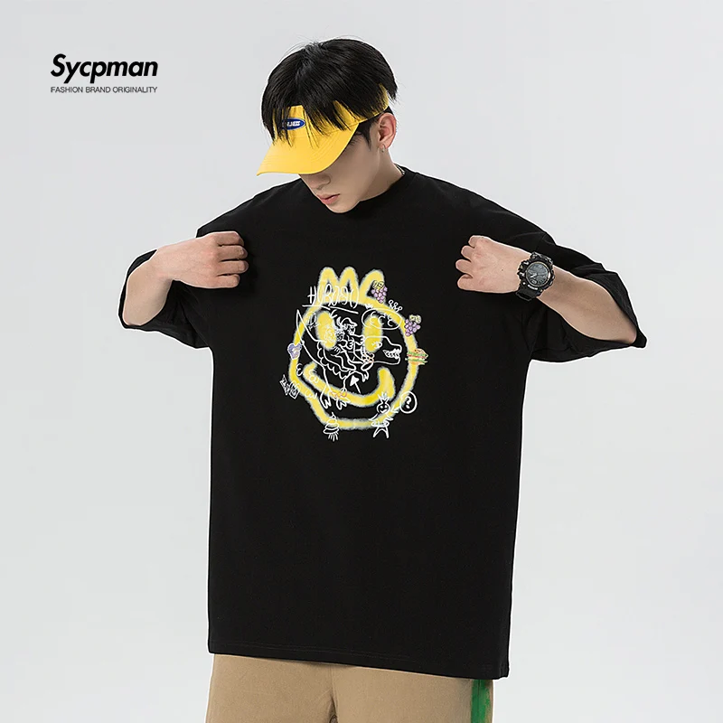 

2022 Spring and Summer New Smiley Face Printed Top Fashion Brand Popular Versatile Mens T-shirt