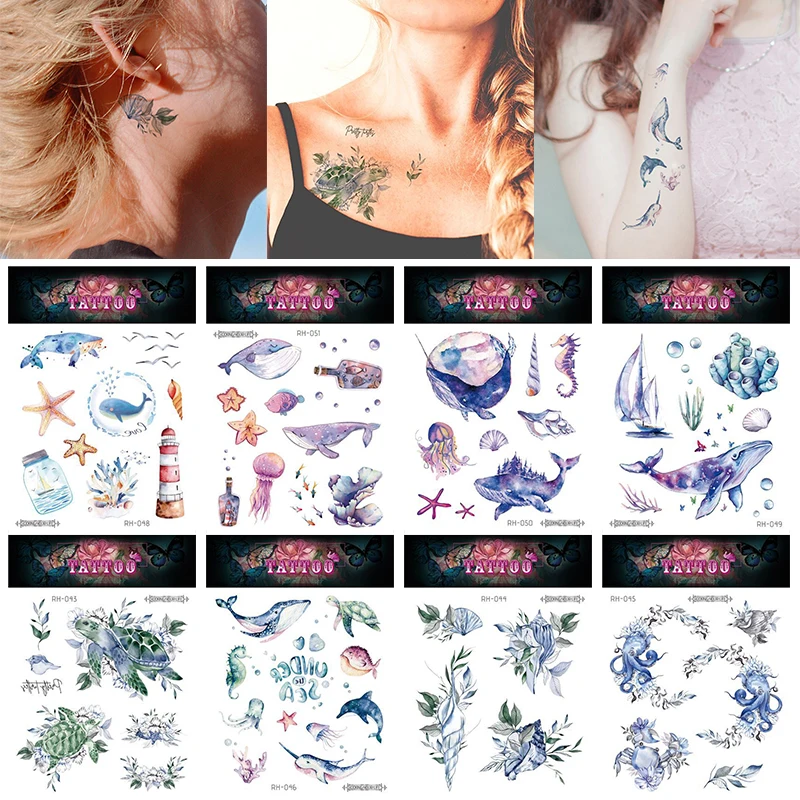 

Водостойкие персонализированные тату-наклейки морской серии, тату-наклейки, временная татуировка для тела, индивидуальные наклейки