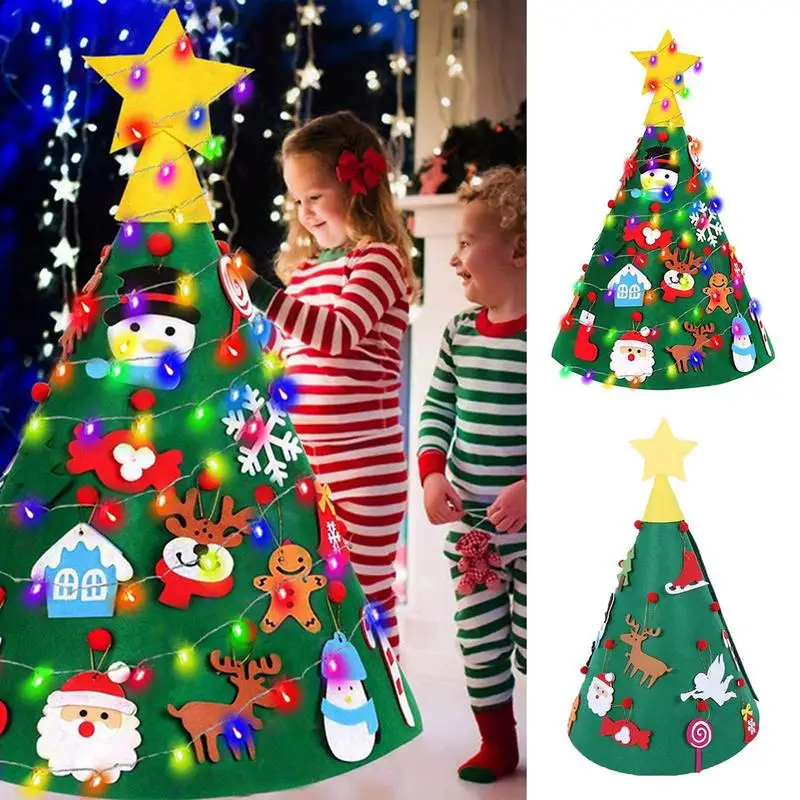 

Felt Christmas Tree Set Funny DIY Lighted Christmas Tree for Kids Pre Kindergarten Felt Toys for Living Room Bed Room Childrens