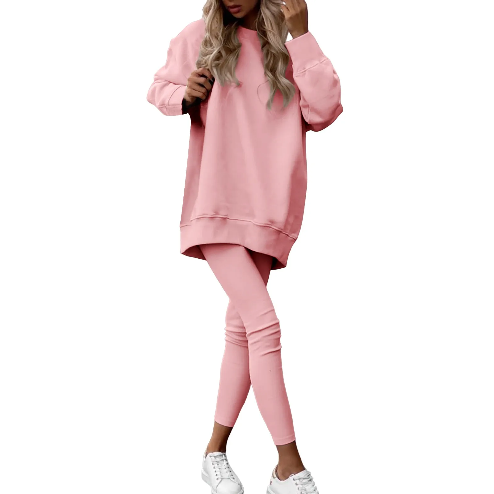 

Осенний теплый свободный свитер с длинным рукавом, комплект из двух предметов, Женский Повседневный Спортивный Однотонный свитер, топы и штаны, комплект одежды