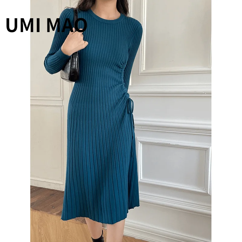 

UMI MAO Yamamoto's Dark Autumn Winter Ruffled Fishtail A Slim Bottoming Over Knee Mid-length Wool Knitted Sweater Dress Y2K