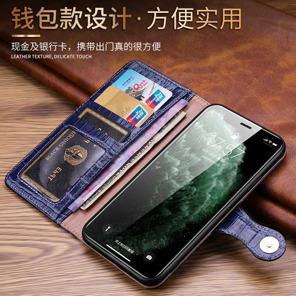 Luxury Genuine Leather Skin Wallet Phone Cases For Apple Iphone 13 12 11 Pro Max  Flip Cover Bag Case