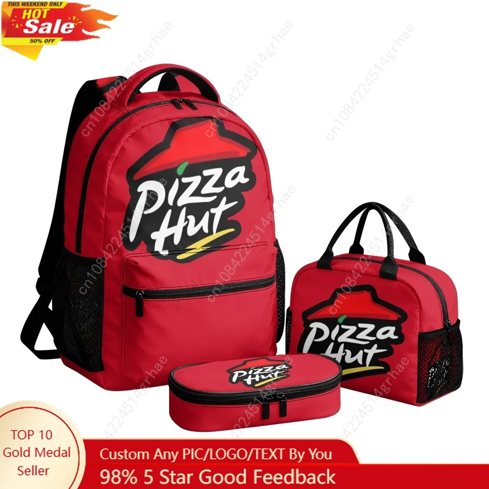 Фото Набор из 3 предметов Pizza H-Huts Custom Leisure с принтом по всей поверхности (включает рюкзак, сумку для ланча и пенал). №1