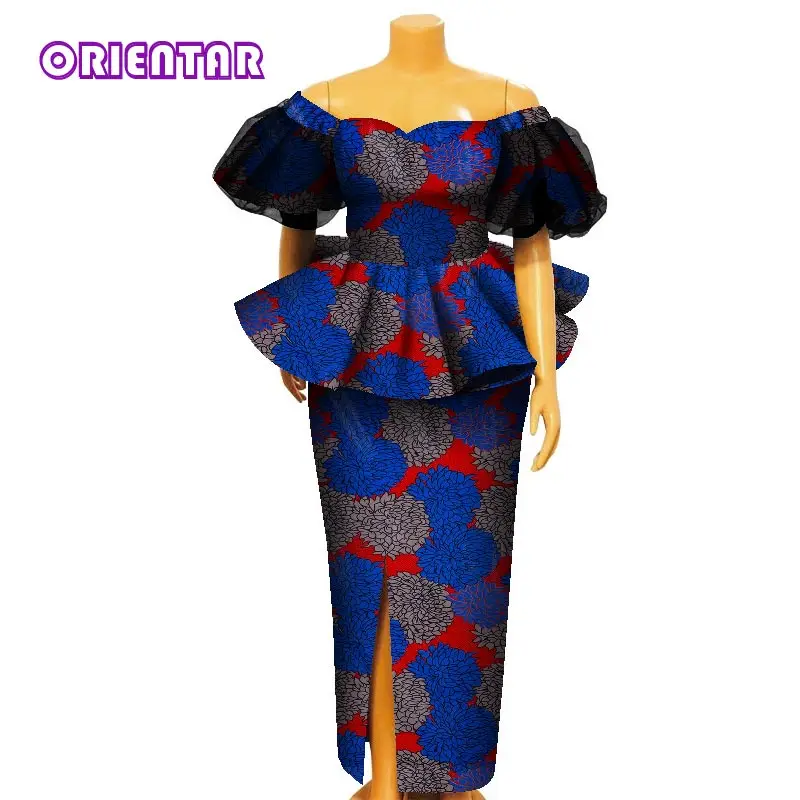 Комплект из 2 предметов африканские наряды для женщин топы с открытыми плечами и