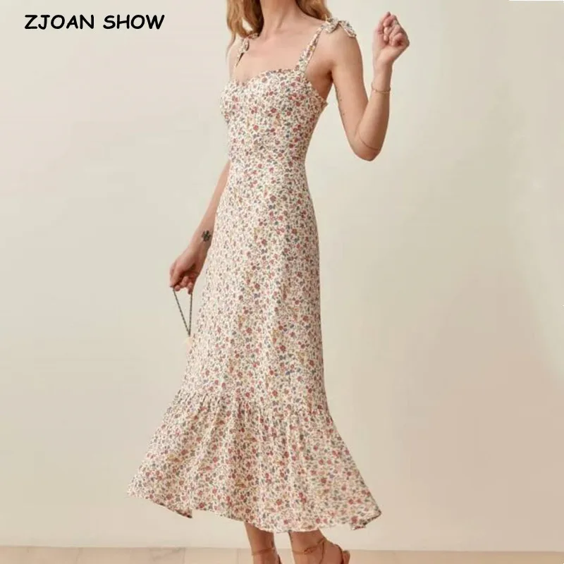 

Женское платье на бретельках-лямках, летнее платье миди с цветным цветочным принтом и оборками, праздничное платье на бретельках с деревянн...