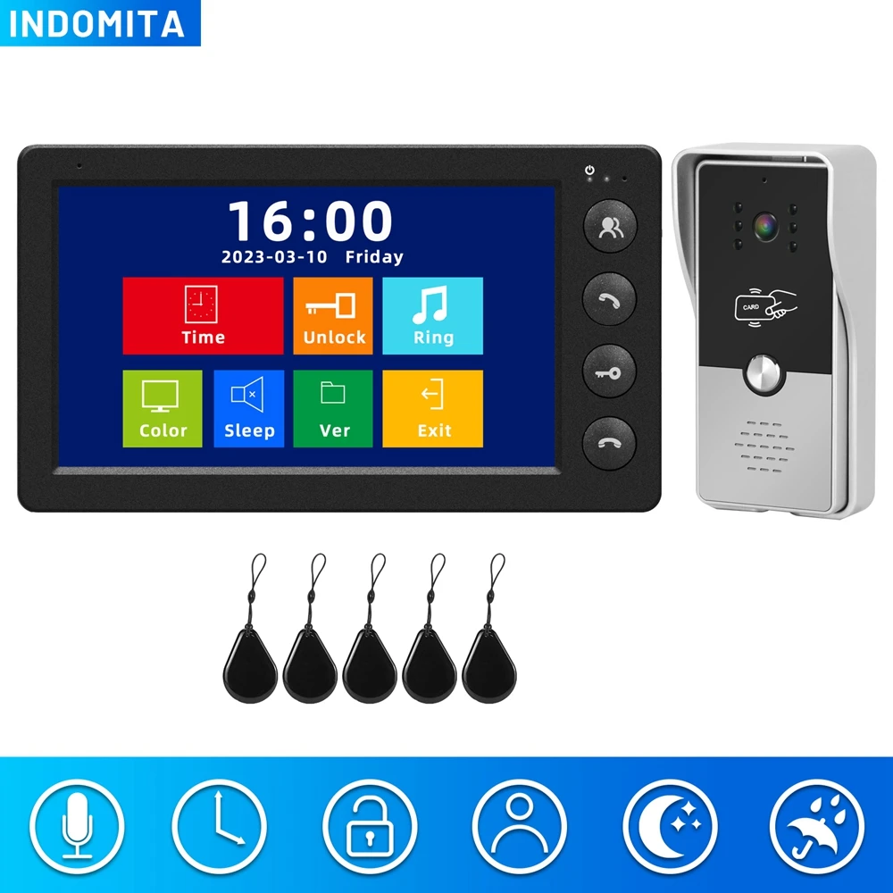 Indomita Wired Video Intercom System for Apartment Outdoor Door Phone Street Call Panel RFID Doorbell Support Electronic Lock