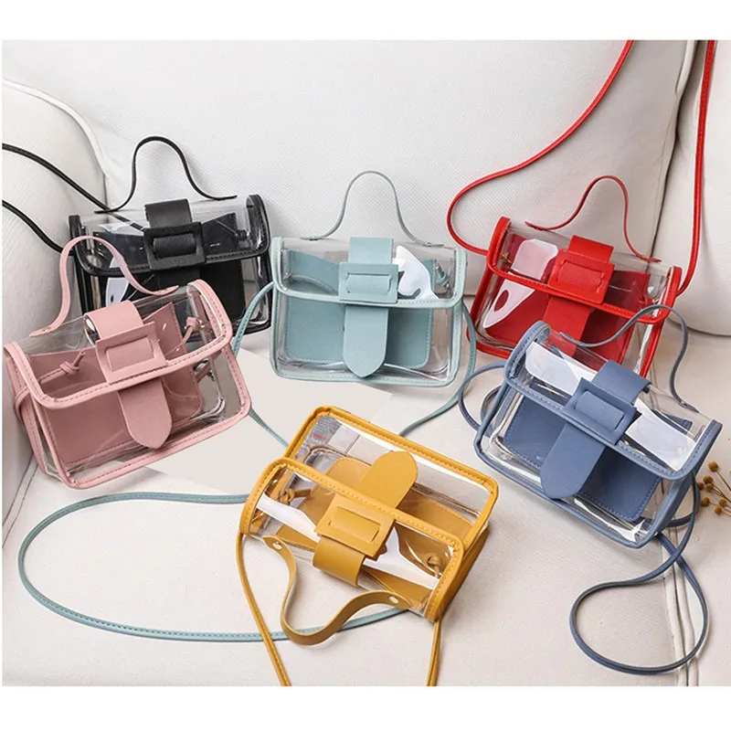 

Transparent Clear Woman Crossbody Bags Small Bag Ladies Jelly Candy Color With Buckle Shoulder Handbag Phone Bag