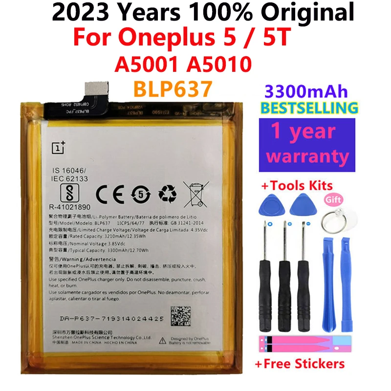 

Original For Oneplus 5/5T A5001A5010 Phone Battery BLP637 3300mAh High Capacity One Plus Phone Batteries Free Tools Phone AKKU