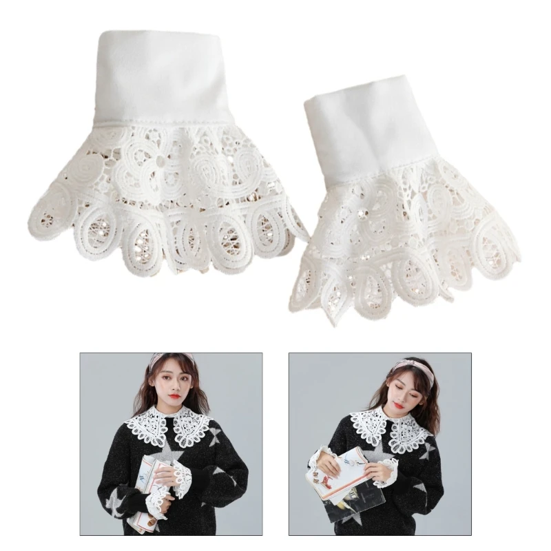 

Removable Shirt Hollow Decorative Cuffs with Lace Flower Pattern Decors Hollow Wristband Woman Clothing Accessories