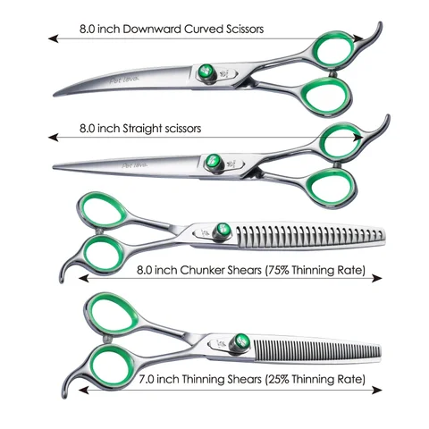 Fenice Professional 7,0/8,0-дюймовые ножницы для ухода за собаками зелёные JP440C