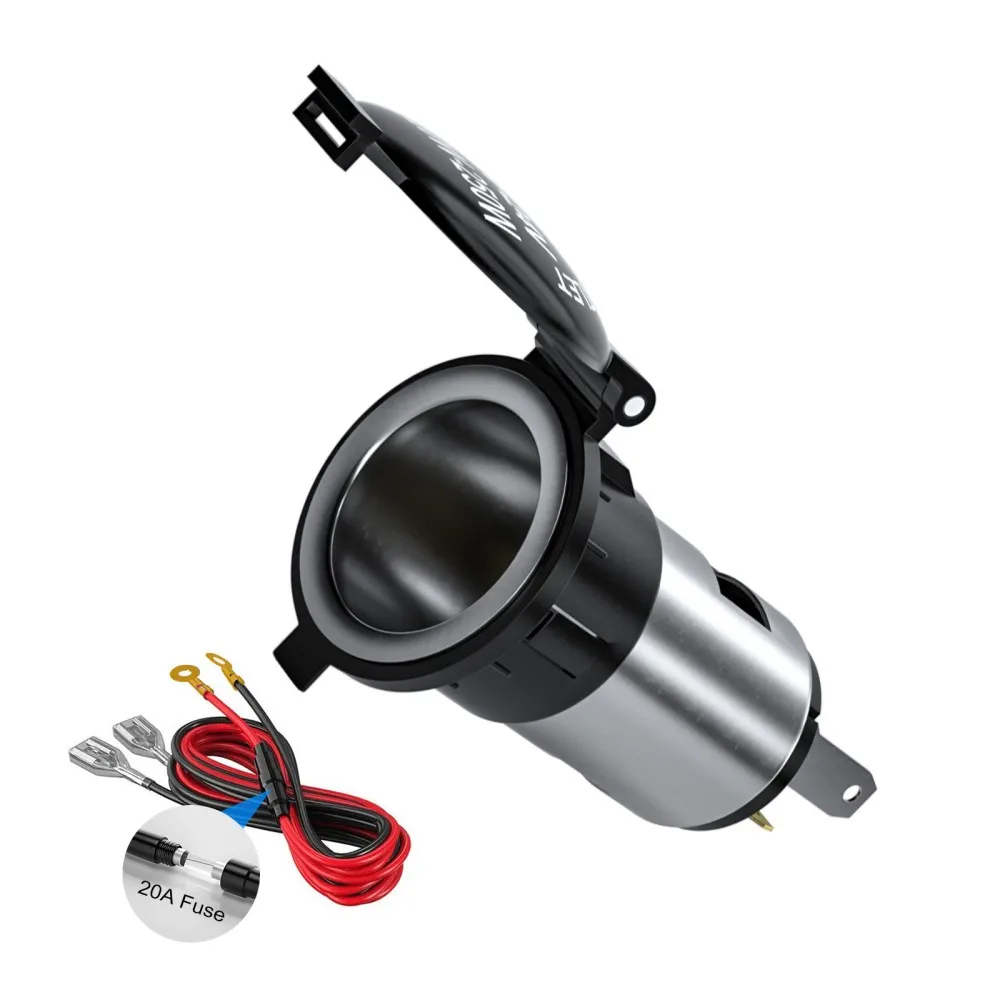 

12V 120W Car Motorcycle High Speed Cigarette Lighter Power Plug Socket with Closing Cap incl Wiring Connection Kit for Boat Car
