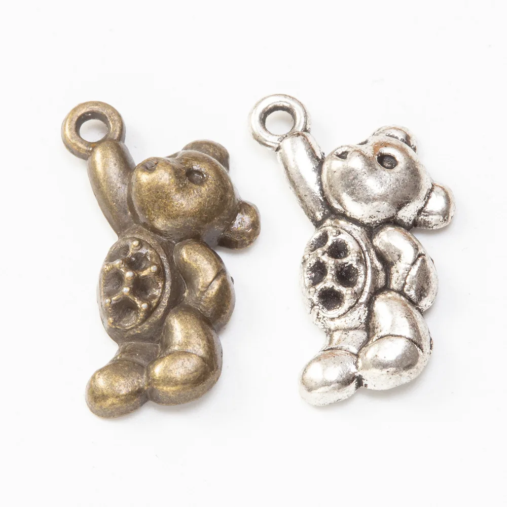 

20pcs Antique Bronze/Silver Color Bear Charms Pendants for Bracelet Necklace Jewelry Making Findings 24*15mm