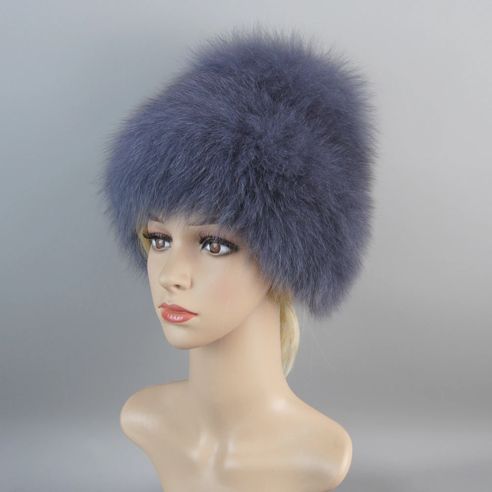 Зимние шапки из натурального лисьего меха женские вязаные настоящего серебра с