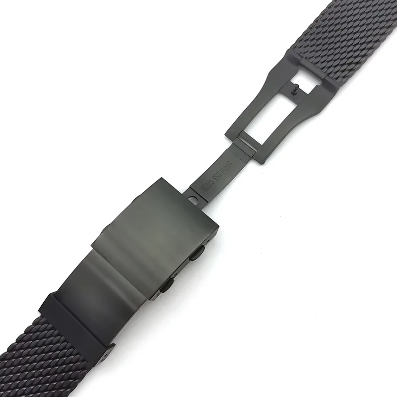 316L Stainless Steel 22MM Silver Thick Mesh Shark Extension Buckle Watch Band With Quick Release Bar Fit For SKX007 Dive Watch