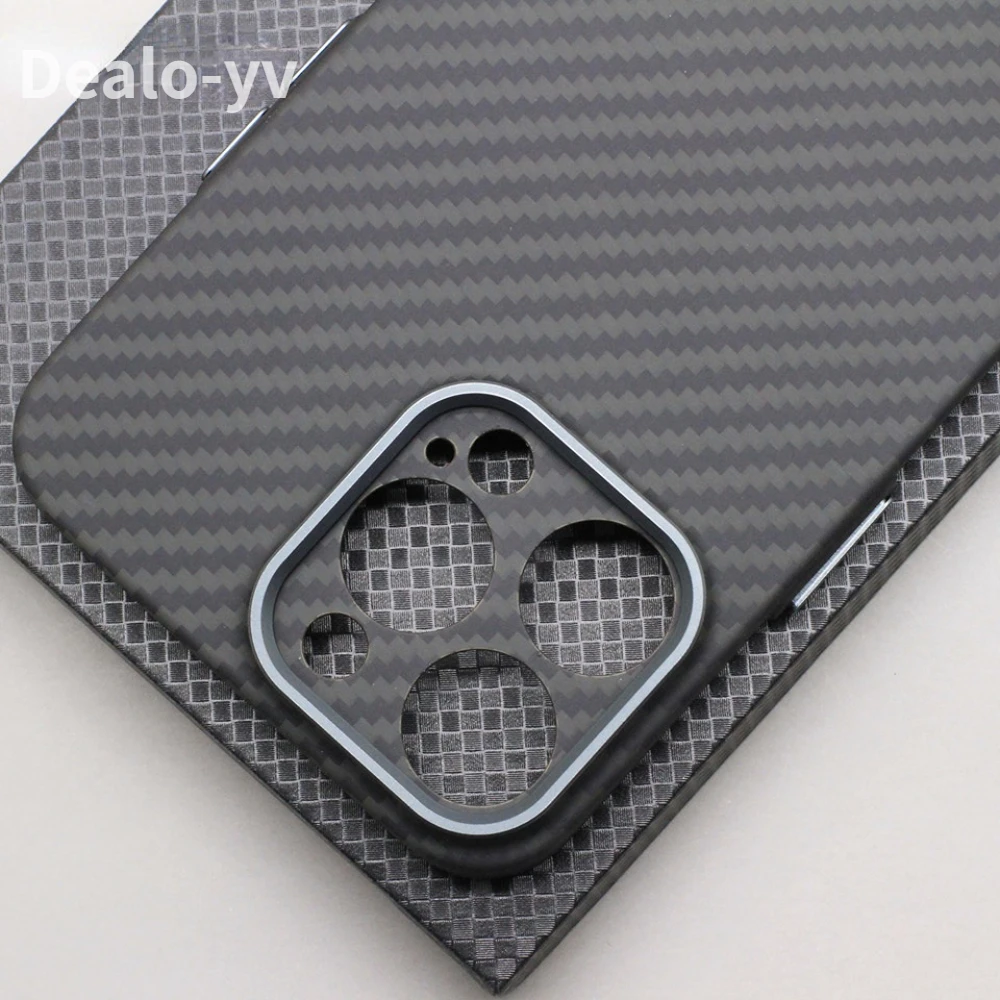 Light Luxury Carbon Fiber Lens Protection Phone Case for IPhone 14 Pro Max 14 Plus Ultra-thin Metal Button Aramid Fiber Cover