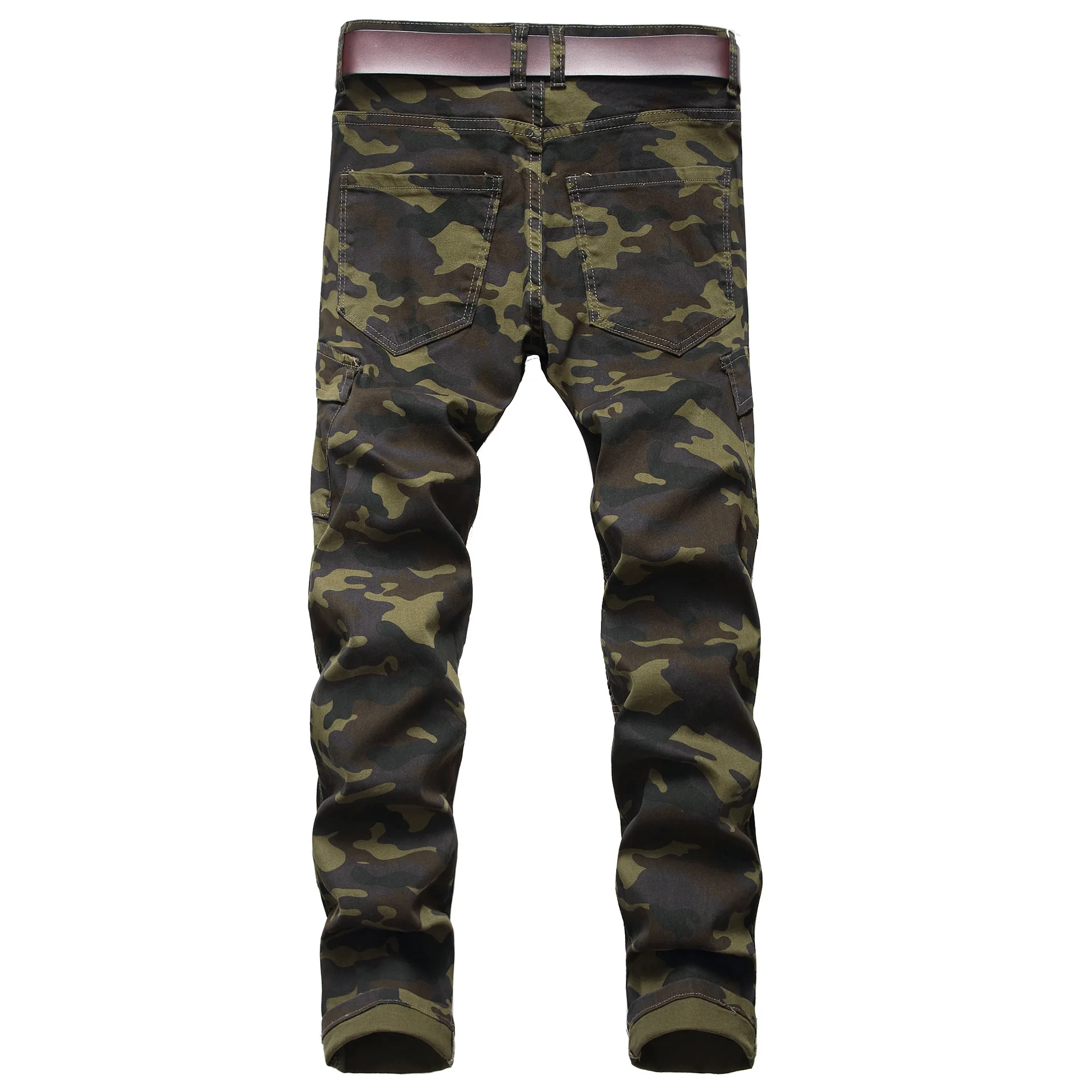 Camouflge Biker Jeans Men's Stretch Slim Fit Denim Pants Joggers Military Multi-pocket Cargo Trousers Fashion Streetwear Jeans