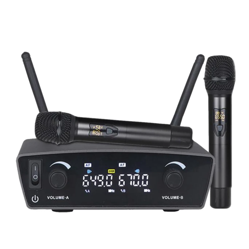 TW-300 UHF High-Fidelity Wireless One With Two Microphones One Key FM Dual Wireless Receiver LED Display-US PLUG