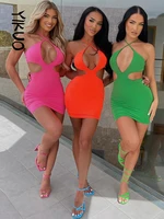 yikuo neon cut out strap mini dress hollow out backless bodycon sexy streetwear vacation beach y2k green clothes festival