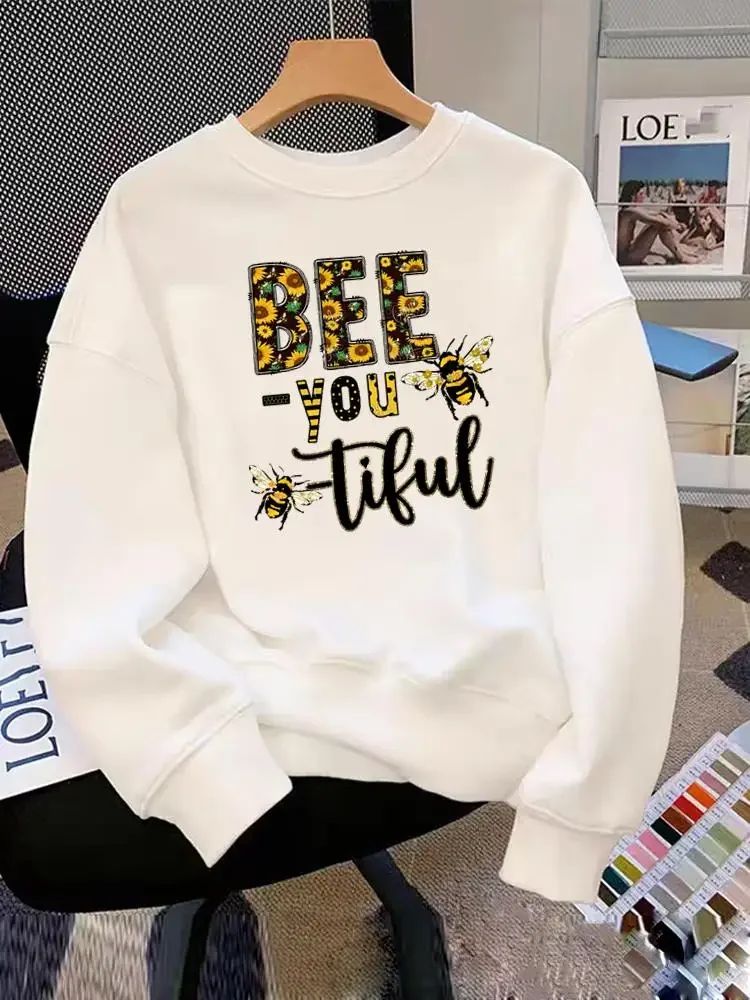 

Женские свитшоты с графическим принтом, флисовые свитшоты в стиле 90-х с изображением пчелы и букв, модная одежда, женские пуловеры с принтом, весна-осень-зима