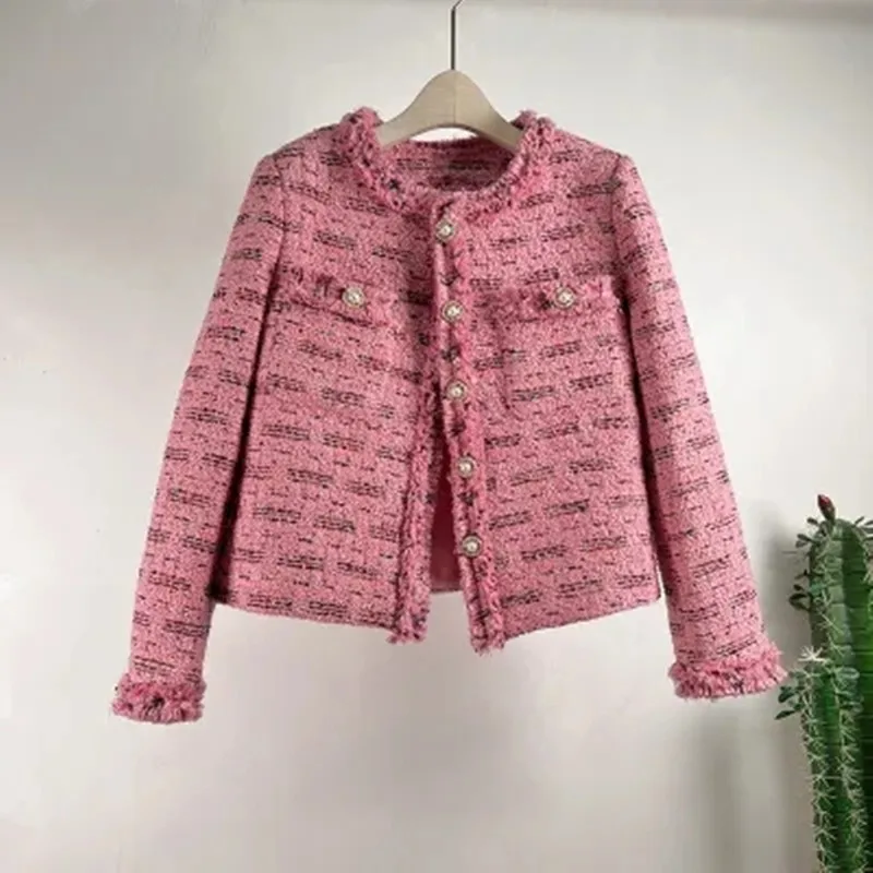 Куртка женская с длинным рукавом бахромой и круглым вырезом