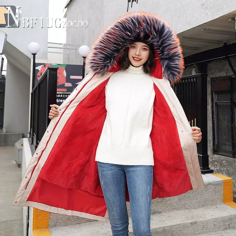 Parkas 2020 New Korean Winter Faux Fur Collar Thick Lining Can Separate Female Overcoat