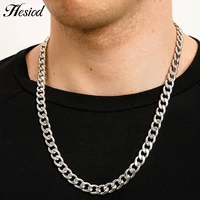 punk hip hop mens cuban stainless steel necklace silver color metal chain simple design jewelry for man father gift