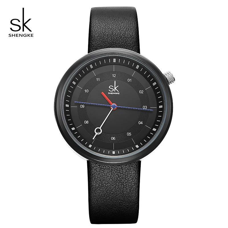 

Shengke Fashion Women Watches Black Leather Strap Reloj Mujer 2022 New Creative Quartz Watch Women's Day Gift For Women #K8044