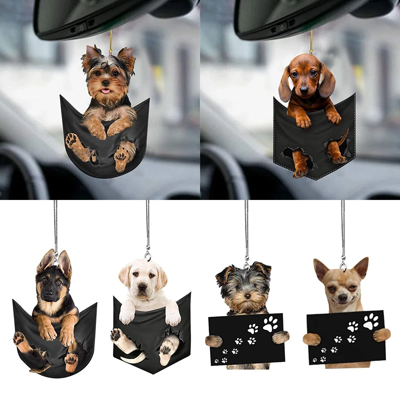 

1pc Home Rearview Mirror Hanging Pendant Car Pendant Puppy Auto Interior Decor Ornaments Pocket Funny Gifts Dog