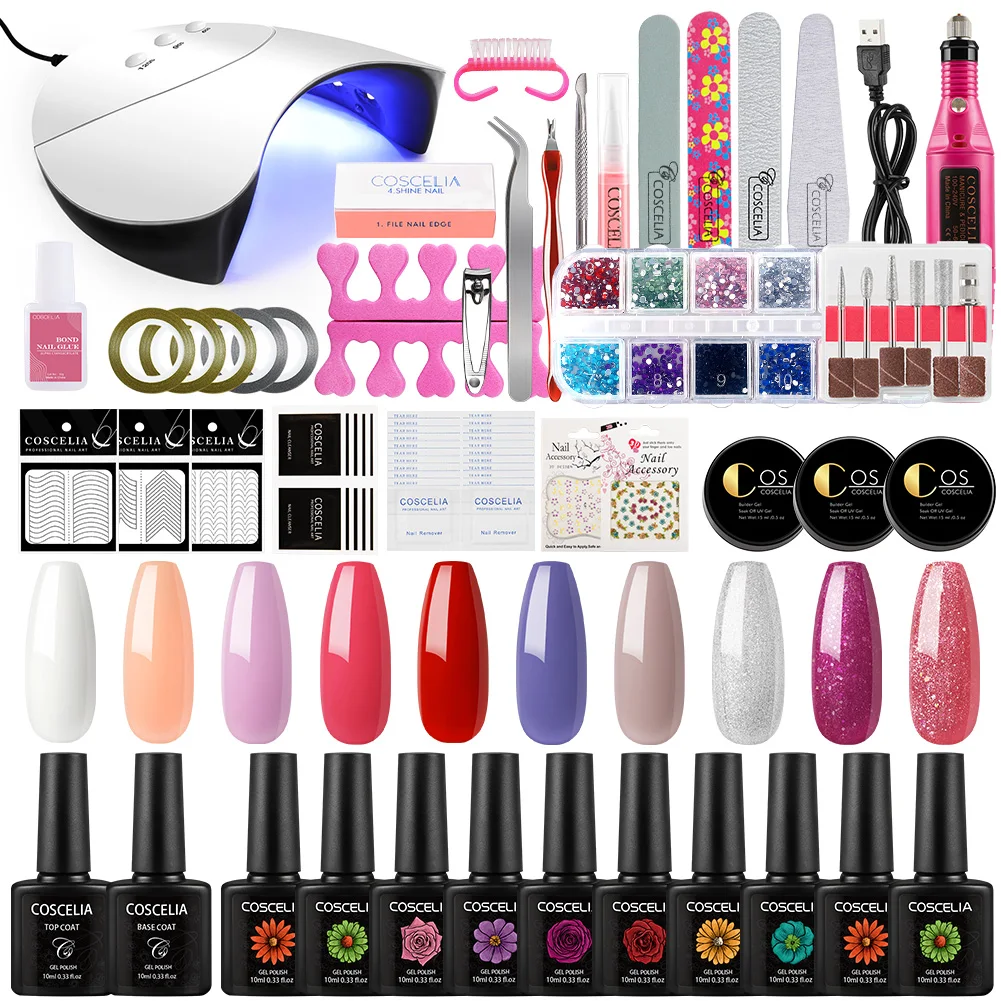 

COSCELIA Nail Gel Polish Set UV LED Lamp Electric Nail Drill Machine Glitter Nail Polish Kit Soak Off Manicure Nail Tools Set