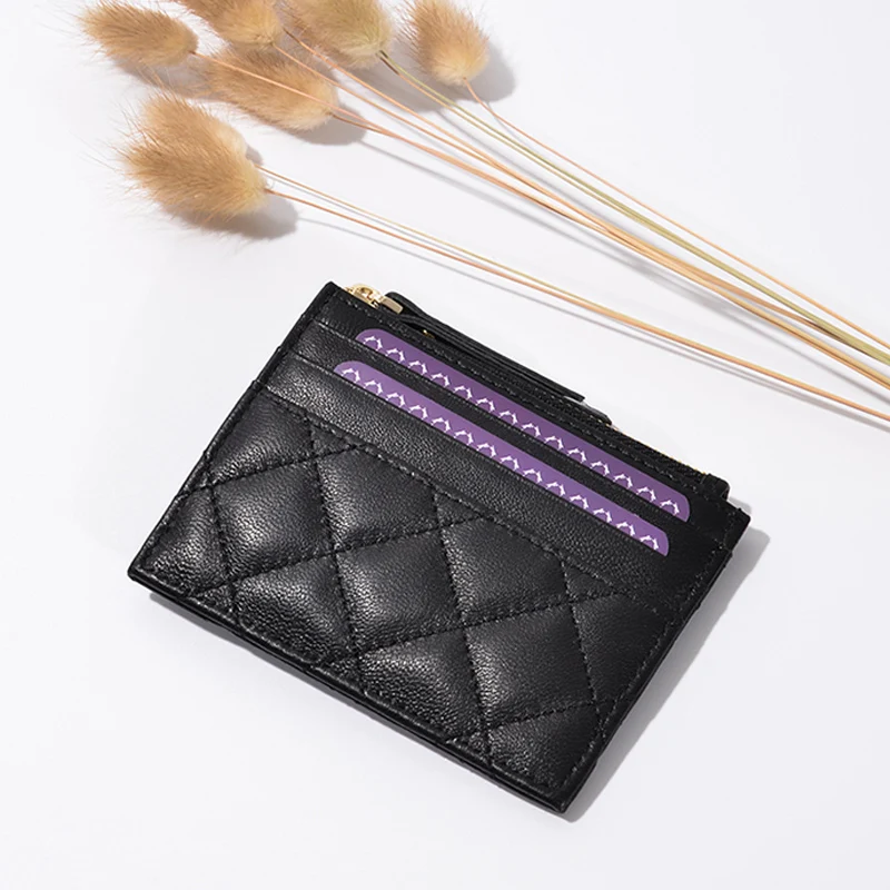 

Genuine leather Business card holder for Men and women New fashion Credit / ID / bank card bag wallet Rhombic lattice coin purse
