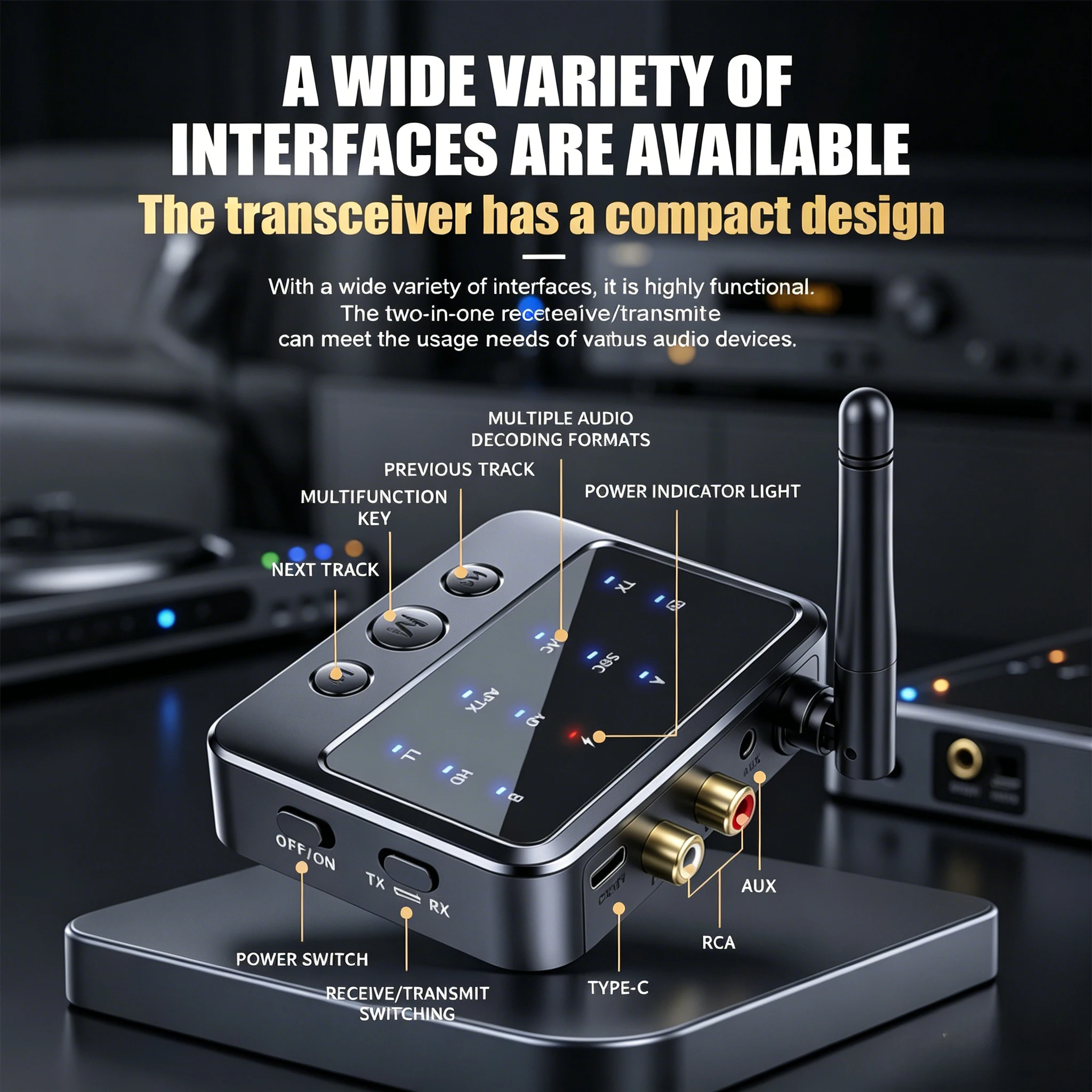 Фото KEBIDUMEI aptX-Adaptive AD/HD/LL AAC 2-в-1 Bluetooth-аудиопередатчик-приемник 3,5 мм AUX RCA стерео Hi-Fi беспроводной музыкальный адаптер №1