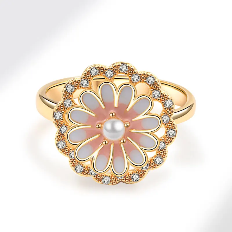 Shuangshuo вращающееся кольцо с подсолнухом для женщин регулируемое кольцо-Спиннер