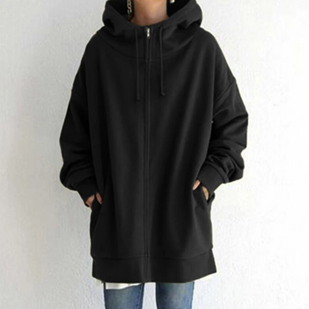 

Womens Warm Autumn Winter Plush Zip Up Long Hoodie Sweatshirt Fleece Jacket Hooded Top Ladies Jumper Street Style Solid Hoodies