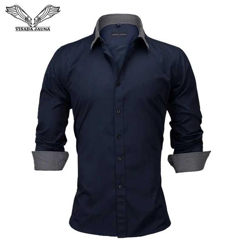 VISADA JAUNA Men Shirts New Arrivals Slim Fit Male Shirt Solid Long Sleeve Men's Shirt British Style Fashion Mannen Shirts N8850