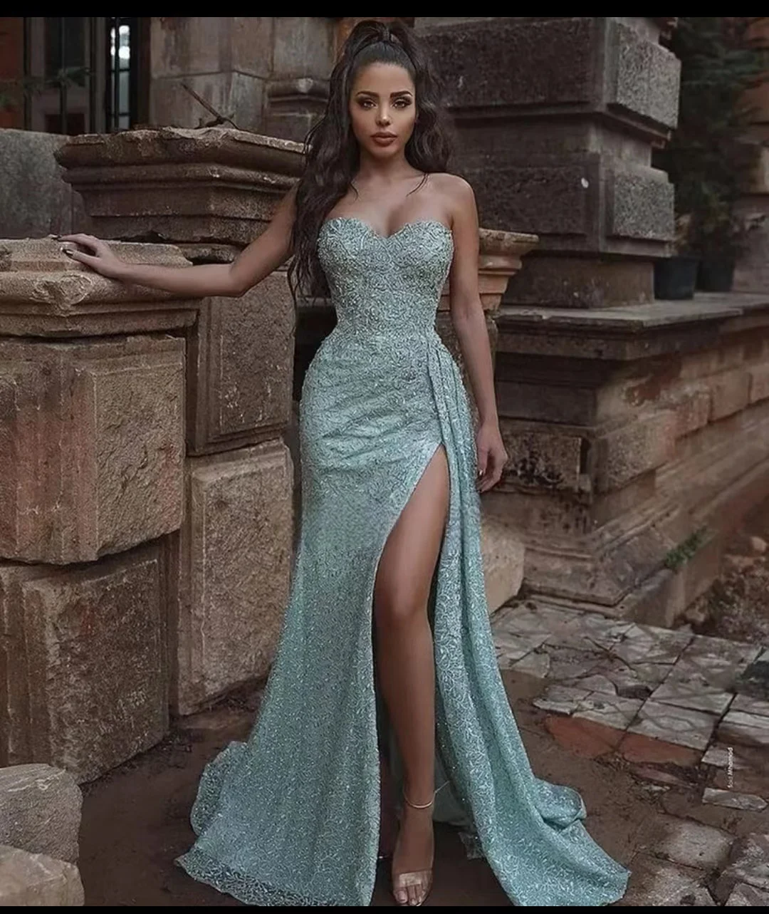 

Private Custom Sleeveless Split Mermaid Prom Dresses Off Shoulder Glitter Sequins Formal Evening Dress Robe De Soirée