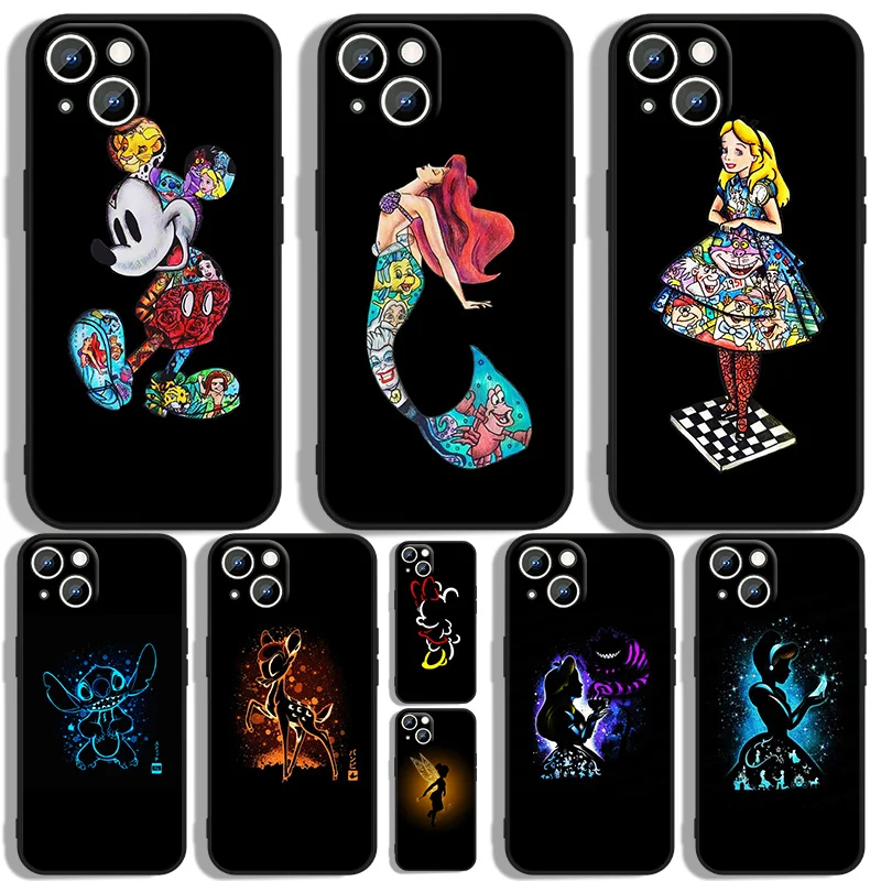 

Disney Princess Marvel Phone Case For Apple iPhone 11 12 13 14 Max Mini 5 6 7 8 S SE X XR XS Pro Plus Black Iuxury Silicone Back
