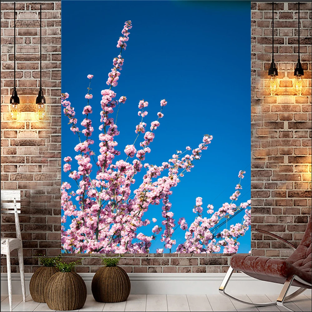 

Pink Sakura Flower Tapestry Wall Hanging Romantic Cherry Blossoms Sun Blue Sky Bohemian Yoga Mat Home Bedroom Art Carpet