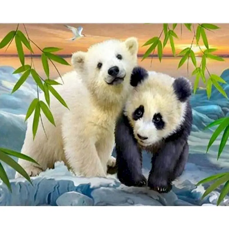 

RUOPOTY Animal Full Square Kit Diamond Painting Polar Bear and Panda 5D Picture Of Rhinestone For Kids Personalized Gift